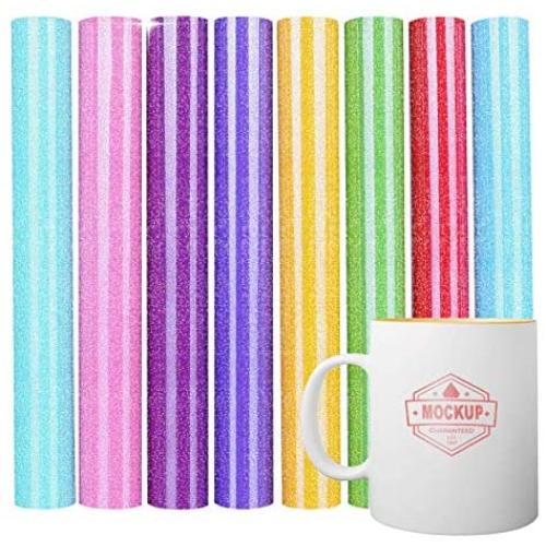 Lya Vinyl 8 Pack Glitter Vinyl - Permanent Vinyl 12” x 12” Giltter Adhesive Vinyl Sheets for DIY Gifts, Birthday Party, Christmas Decoration