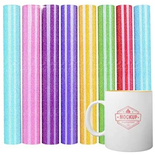 Lya Vinyl 8 Pack Glitter Vinyl - Permanent Vinyl 12” x 12” Giltter Adhesive Vinyl Sheets for DIY Gifts, Birthday Party, Christmas Decoration