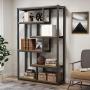 6-Shelf Industrial Bookshelf, Vintage Etagere Bookcase, Storage and Display Shelves with Sturdy Metal Frame for Home Office, Dark Walnut