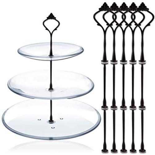 Happy Will 5 Sets 3 Tier Crown Cake Stand Fruit Cake Plate Handle Fitting Hardware Rod Stand Holder with Stylus Black (Plates Not Include)