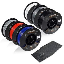 OVERTURE PETG Filament 1.75mm with 3D Build Surface 200 x 200 mm 3D Printer Consumables, 1kg Spool (2.2lbs), Dimensional Accuracy +/- 0.05 mm, Fit Most FDM Printer (6 Color (6-Pack))