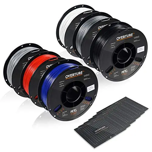 OVERTURE PETG Filament 1.75mm with 3D Build Surface 200 x 200 mm 3D Printer Consumables, 1kg Spool (2.2lbs), Dimensional Accuracy +/- 0.05 mm, Fit Most FDM Printer (6 Color (6-Pack)) OVERTURE PETG Filament 1.75mm with 3D Build Surface 200 x 200 mm 3D Printer Consumables, 1kg Spool (2.2lbs), Dimensional Accuracy +/- 0.05 mm, Fit Most FDM Printer (6 Color (6-Pack))