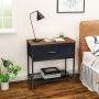Kamiler End Table Industrial Nightstand with Drawer Side Table Mesh Storage Shelf Sofa Table Rustic Furniture Metal Frame for Bedroom/Entryway/Office