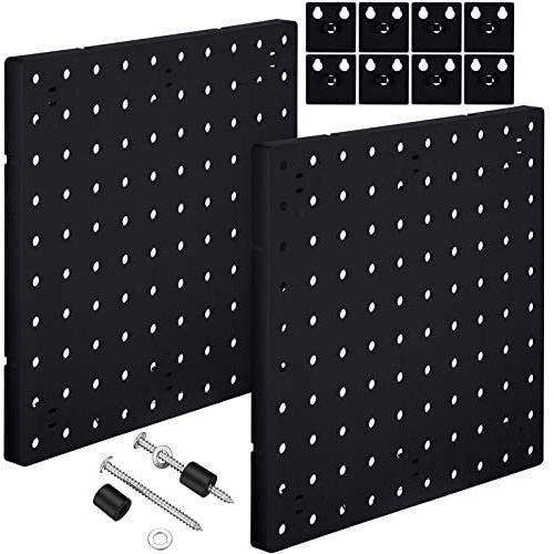 2 Pieces Pegboard Wall Mount Display Metal Pegboard Wall Panel Kits Pegboard Organizer Accessories, 2 Installation Methods, No Damage to The Wall for Garage Kitchen Bathroom Office (Black)