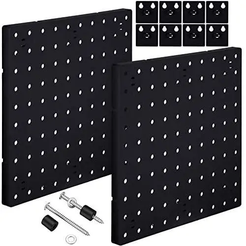 2 Pieces Pegboard Wall Mount Display Metal Pegboard Wall Panel Kits Pegboard Organizer Accessories, 2 Installation Methods, No Damage to The Wall for Garage Kitchen Bathroom Office (Black) 2 Pieces Pegboard Wall Mount Display Metal Pegboard Wall Panel Kits Pegboard Organizer Accessories, 2 Installation Methods, No Damage to The Wall for Garage Kitchen Bathroom Office (Black)