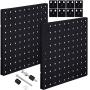 2 Pieces Pegboard Wall Mount Display Metal Pegboard Wall Panel Kits Pegboard Organizer Accessories, 2 Installation Methods, No Damage to The Wall for Garage Kitchen Bathroom Office (Black)