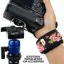 USA GEAR Professional Camera Grip Hand Strap with Floral Neoprene Design and Metal Plate - Compatible with Canon , Fujifilm , Nikon , Sony and more DSLR , Mirrorless , Point & Shoot Cameras