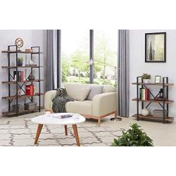 Homissue 5-Tier Bookcase, Vintage Industrial Wood and Metal Bookshelves for Home and Office Organizer, Retro Brown