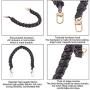 PH PandaHall 1 pc 17 Inch Braided Imitation Leather Replacement Handles Purses Straps Handbags Shoulder Bag Strap with Swivel Lobster Buckles, Black