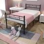HAAGEEP Twin Bed Frame with Headboard Storage No Box Spring Needed Metal Platform Single Size Bedframe Foundation 14 Inch High