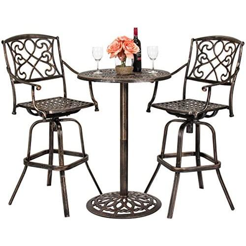 Best Choice Proucts 3-Piece Outdoor Cast Aluminum Bar Height Bistro Set for Patio, Porch w/ 2 360-Swivel Chairs - Antique Copper