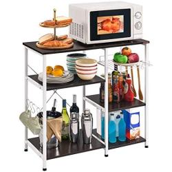 Mr IRONSTONE Kitchen Bakers Rack Utility Storage Shelf Microwave Stand 3-Tier+3-Tier Table for Spice Rack Organizer Workstation (35.5'' Dark Brown)