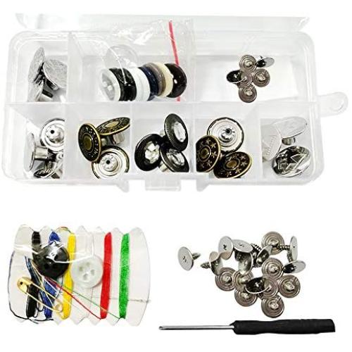 17mm Replacement Jeans Buttons, Metal Buttons with Rivets and Metal Base Tack Buttons Replacement Kit