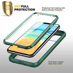 DIACLARA Compatible with iPhone 11 Case, Full Body Rugged Case with Built-in Touch Sensitive Anti-Scratch Screen Protector, Soft TPU Bumper Case Compatible with iPhone 11 6.1'' (Midnight Green)