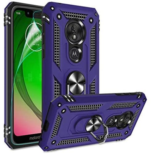 Moto G7 Power Phone Case,Moto G7 Supra Case with HD Screen Protector,Gritup 360 Degree Rotating Metal Ring Holder Kickstand Armor Anti-Scratch Bracket Cover Phone Case for Motorola G7 Power Purple