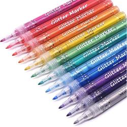 TWOHANDS Glitter Markers,Drawing Pens,Water-Based,12 Assorted Colors,Great for Paper,Posters,Greeting and Gift Cards 2003