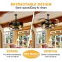 Industrial Retractable Ceiling Fans with Lights - [Update] with 5 LED Bulbs 4 Mode Timing with Remote Controller 42inch Vintage Ceiling Fans with 2 Down Rods