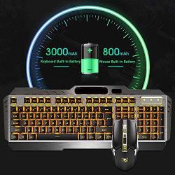 Rechargeable Keyboard and Mouse,Suspended Keycap Mechanical Feel Metal Panel Gaming Keyboard Mouse Combo,3800mAh Large Capacity Lithium Battery,Anti-ghosting (Black)