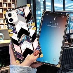 Bonoma Square Case Compatible iPhone 11 2019 6.1 Inch Shiny Rose Gold Wave Geometric Marble Luxury Elegant Soft TPU Shockproof Protective Metal Decoration Corner Back Cover Case iPhone 11 Case