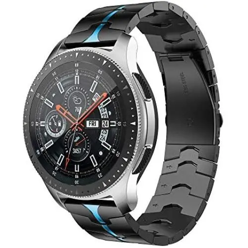 RABUZI Compatible for Samsung Galaxy Watch 45mm/46mm bands,22mm Enamel Process Stainless Steel Metal Watch Strap Compatible Samsung Watch 3 45mm,Gear S3 Frontier/Classic Smartwatch,Black+Blue