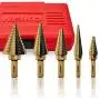 Neiko 10197A Titanium Step Drill Bit Set, High Speed Steel | 5-Piece Set | Total 50 Sizes