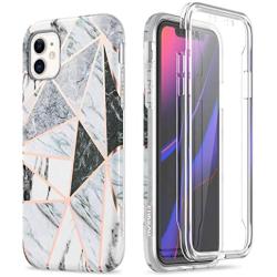 SURITCH Marble iPhone 11 Case, [Built-in Screen Protector] Full-Body Protection Hard PC Bumper Glossy Soft TPU Rubber Gel Shockproof Cover for iPhone 11/XI 6.1 inch 2019(Cute Geometric)