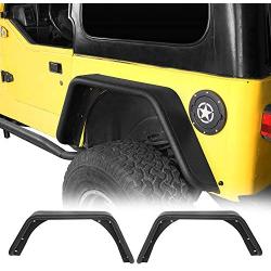 Hooke Road Wrangler TJ 4.3'' Wide Rear Steel Fender Flares Tubular Flat Wheel Cover Guards Compatible with Jeep Wrangler TJ 1997 1998 1999 2000 2001 2002 2003 2004 2005 2006 (2 PCS Rear)