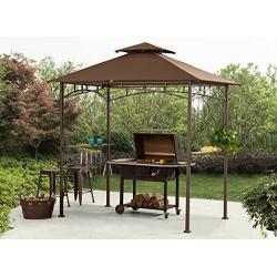 Sunjoy L-GG001PST-F 8 X 5 Soft Top Brown Double Tiered Canopy Grill Gazebo With 4Pcs Led Gazebo Grill,