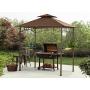 Sunjoy L-GG001PST-F 8 X 5 Soft Top Brown Double Tiered Canopy Grill Gazebo With 4Pcs Led Gazebo Grill,