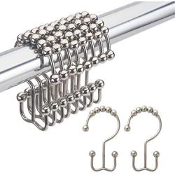 Amazer Shower Curtain Hooks Rings, Rust-Resistant Metal Double Glide Shower Hooks for Bathroom Shower Rods Curtains, Nickel, Set of 12 Rings