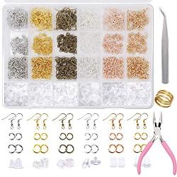 EuTengHao Earring Hooks 2000Pcs Earring Making Supplies Kit with Fish Earring Hooks Earring Backs Earrings Posts Open Jump Rings Earring Making Findings for Earring Repair Jewelry Making (6 Colors)