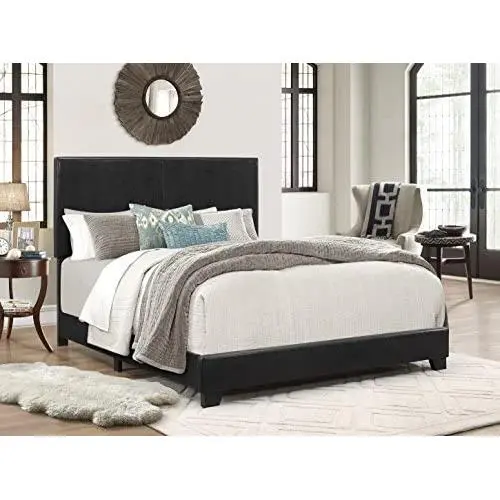 Crown Mark Erin Upholstered Panel Bed in Black, Full Crown Mark Erin Upholstered Panel Bed in Black, Full