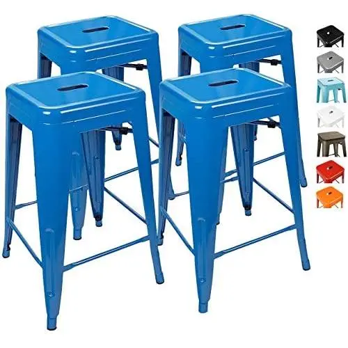 UrbanMod 24 Inch Bar Stools for Kitchen Counter Height, Indoor Outdoor Metal, Set of 4, Blue UrbanMod 24 Inch Bar Stools for Kitchen Counter Height, Indoor Outdoor Metal, Set of 4, Blue