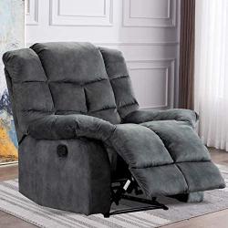 ANJ Home Single Recliner Chairs for Living Room Overstuffed Breathable Fabric Reclining Chair Manual Sofas (Gray)