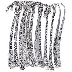 HOUSWEETY 12pc Mixed Antique Tibetan Silver Carved Hook Bookmarks [Office Product]