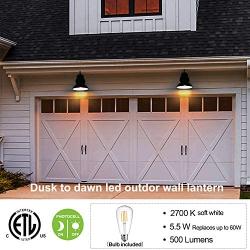 Outdoor Wall Sconce with Dusk to Dawn Photocell, Exterior Wall Light Fixture with LED Bulbs, Oil Rubbed Bronze Wall Lantern with Metal Shade, Anti-Rust Porch Light for Entryway, Front Door, ETL Listed