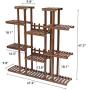 Tooca Plant Stand Wood Indoor, 9-Tier, 47-inch Height, Stylish Plant Shelf Steady Vertical Outdoor, Tiered Plant Ladder, Display Storage Rack, Carbonized, with 3 Gardening Tools