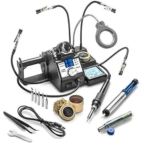 X-Tronic 3060-PRO-ST-ACC - 75W Soldering Iron Station - 5 Extra Tips, 2 LED Displays, Sleep Func, C/F, 3 Temp Presets, Mag Lamp, 4 Helping Hands, Solder Sucker, Tweezers, Solder & Brass Sponge w/Flux X-Tronic 3060-PRO-ST-ACC - 75W Soldering Iron Station - 5 Extra Tips, 2 LED Displays, Sleep Func, C/F, 3 Temp Presets, Mag Lamp, 4 Helping Hands, Solder Sucker, Tweezers, Solder & Brass Sponge w/Flux