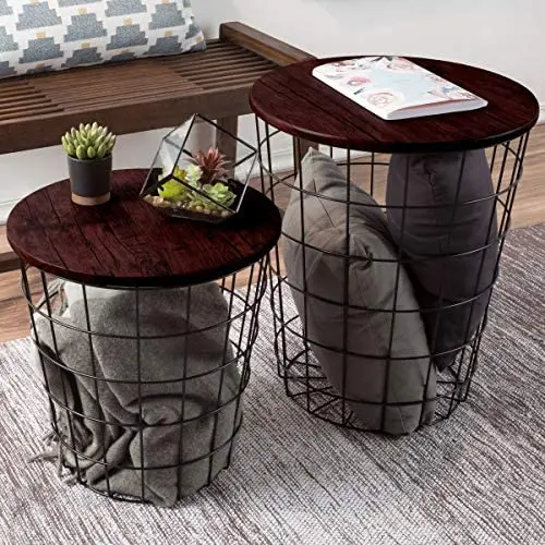 Lavish Home Nesting End Tables with Storage (Cherry) Lavish Home Nesting End Tables with Storage (Cherry)