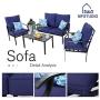 MFSTUDIO 4 Piece Outdoor Metal Furniture Sets Patio Cushioned Conversation Set with 4 Free Pillows for Home, Porch, Lawn, (Loveseat, Coffee Table, 2 Single Chair),Navy-Blue