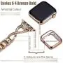 JSGJMY Bling Bands Compatible with Apple Watch Band 38mm 40mm 42mm 44mm Series 5/4/3/2/1 Women Diamond Rhinestone X-Link Metal Jewelry Bracelet(Bronze Gold, 42mm/44mm)