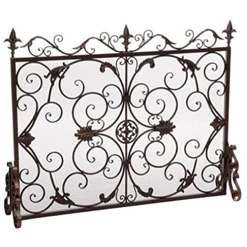 Christopher Knight Home Wilmington Fireplace Screen, Gold Flower On Black