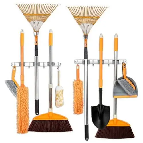 Broom and Mop Holder Stainless Steel Wall Mounted,Metal Mop Broom Holder Organizer Storage Rack Wall Mount, Cleaning Tool Holder Organizer with 3 Clips 4 Hooks(2Pack) Broom and Mop Holder Stainless Steel Wall Mounted,Metal Mop Broom Holder Organizer Storage Rack Wall Mount, Cleaning Tool Holder Organizer with 3 Clips 4 Hooks(2Pack)