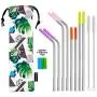 SEIVAN STRAWS Designer Pouch Set of 8 Stainless Steel Reusable Metal Straws with Silicone Tip-Drinking Straws for 30oz 20oz Yeti RTIC Tumbler - 8 Steel Straws, 12 Silicone Tips, 2 Straw Cleaning Brush