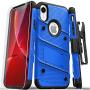 ZIZO Bolt Series for iPhone XR Case Military Grade Drop Tested with Tempered Glass Screen Protector Holster and Kickstand Blue Black