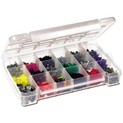 Akro-Mils 05905 Plastic Portable Parts Storage Case for Hardware and Crafts with Hinged Lid and 5 Adjustable Dividers, (14-3/8-Inch x 9-1/2-Inch x 2-1/2-Inch), Large, Clear