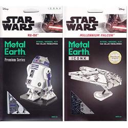 Metal Earth Fascinations Premium Series 3D Metal Model Kits Star Wars Set of 2 - R2-D2 - Millennium Falcon