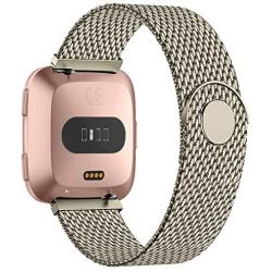 POY Bands Compatible for Fitbit Versa 2/Fitbit Versa/Fitbit Versa Lite for Women Men, Metal Stainless Steel Mesh Loop Replacement Strap for Versa,Champagne Small