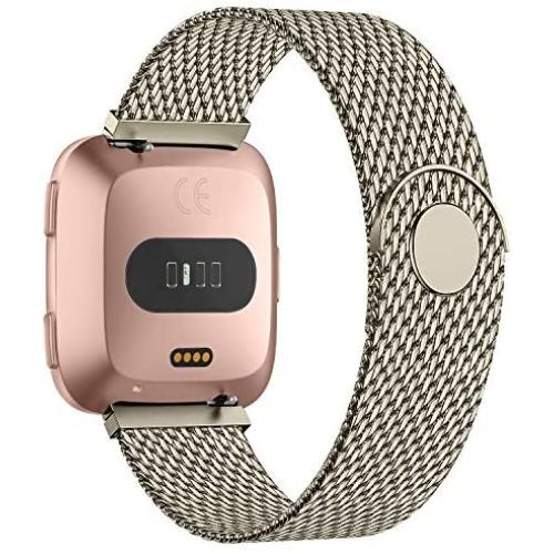 POY Bands Compatible for Fitbit Versa 2/Fitbit Versa/Fitbit Versa Lite for Women Men, Metal Stainless Steel Mesh Loop Replacement Strap for Versa,Champagne Small