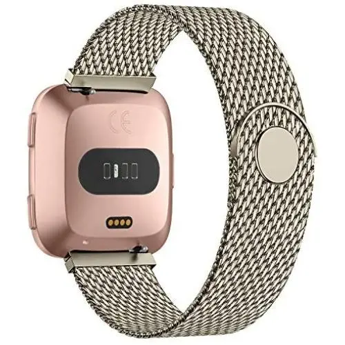 POY Bands Compatible for Fitbit Versa 2/Fitbit Versa/Fitbit Versa Lite for Women Men, Metal Stainless Steel Mesh Loop Replacement Strap for Versa,Champagne Small